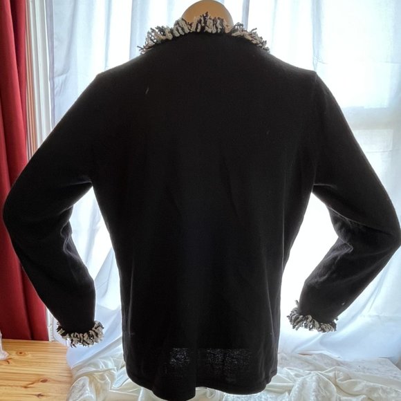 AMBRA LONG SLEEVE OPEN CARDIGAN WITH FRINGE AND FLOWER NWOT - Picture 3 of 5